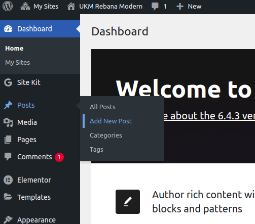 Tampilan Tambah post